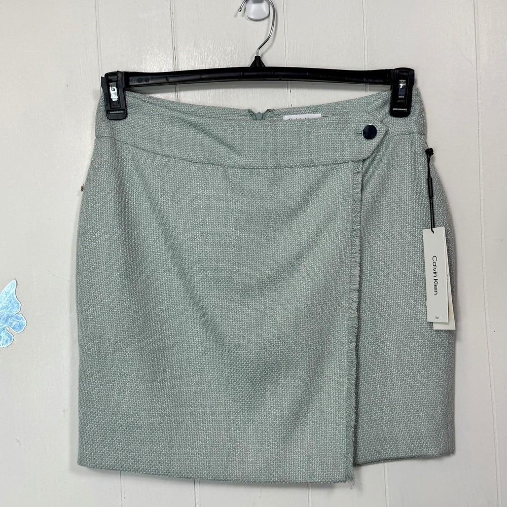 Calvin Klein Women's Skirt Size 10 Green Tweed Faux Wrap Career Business